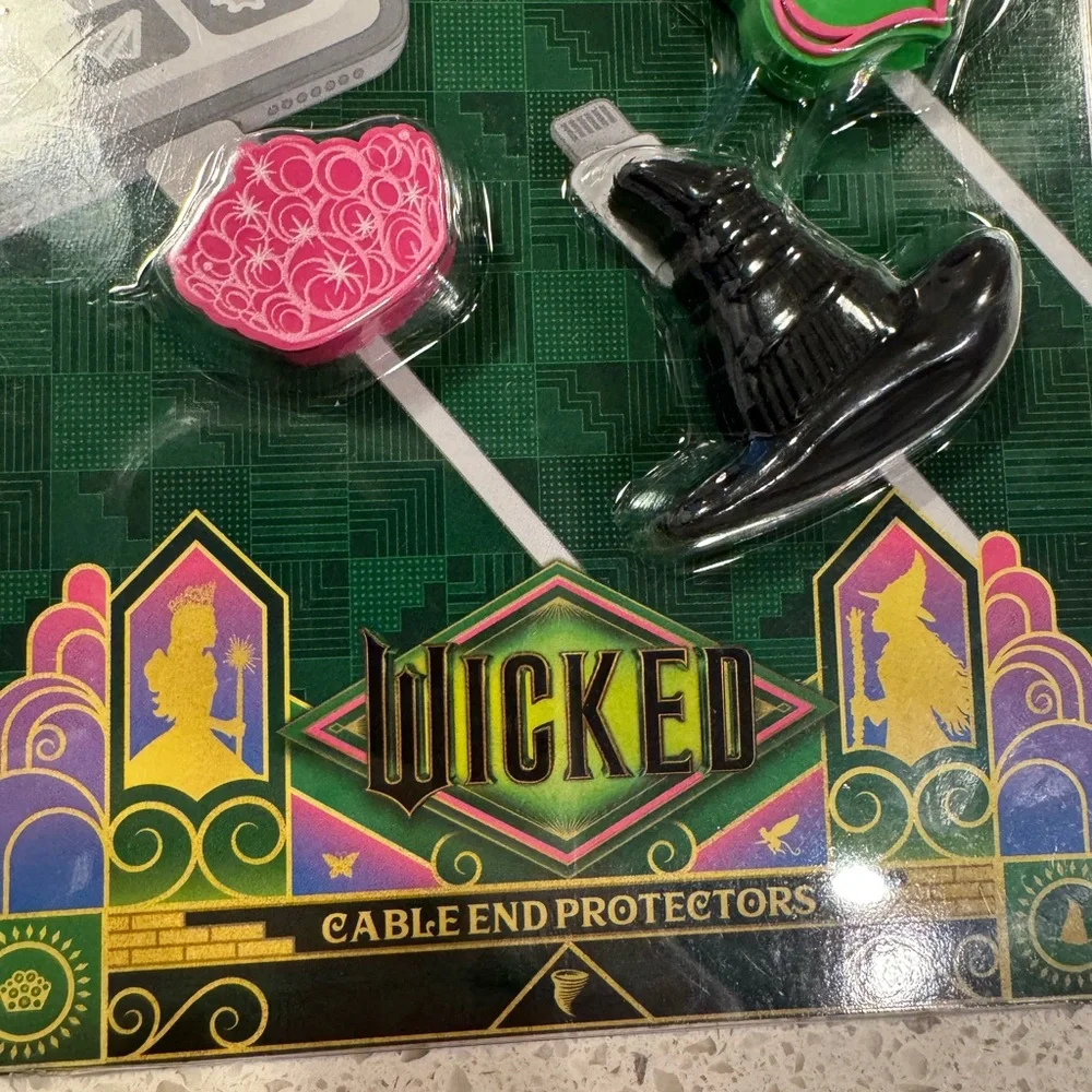 Wicked Charging Cable End Protectors NIB Elphaba’s Hat, Glinda’s Crown, W Logo